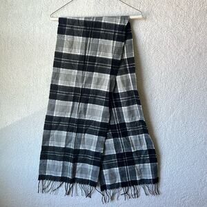 100% Cashmere Scarf Made in Scotland Black Gray Plaid Unisex